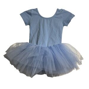 Girls Ballet Leotard with Attached Tulle Tutu – Size 140 (US 8–10) – Soft Blue